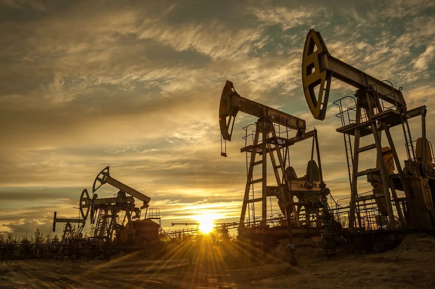 Oil pumpjacks at sunset